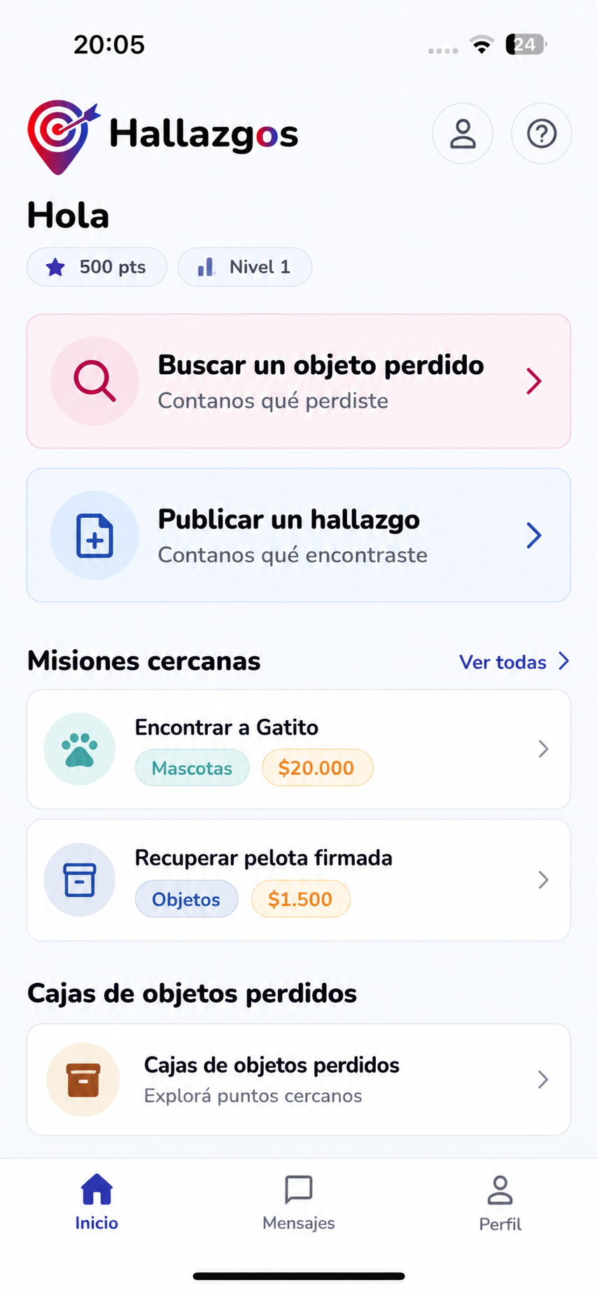 Pantalla de inicio rediseñada de la app Hallazgos